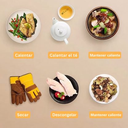 Placa Calentadora de Alimentos 3 en 1 – Calentador, Descongelador y Secado de Alimentos