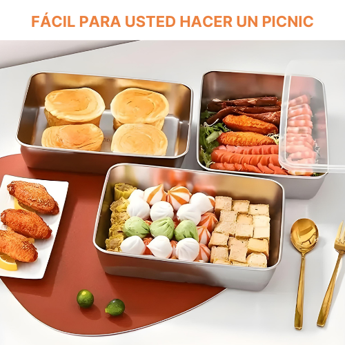 Juego de 3 cajas de acero inoxidable para alimentos FOODY (30x24x6 cm)