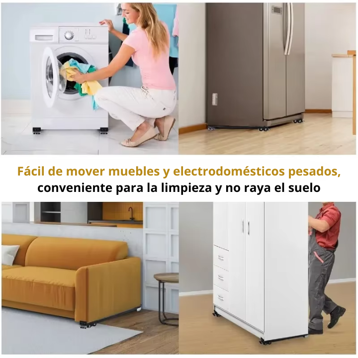 Base de soporte móvil con 24 ruedas, carga > 300 kg, extensible, facilita el movimiento de muebles