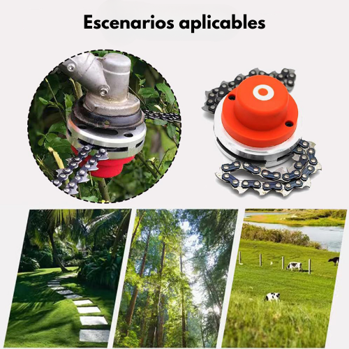 Cabezal de cadena para cortar césped, súper resistente y potente – elimina la hierba de raíz