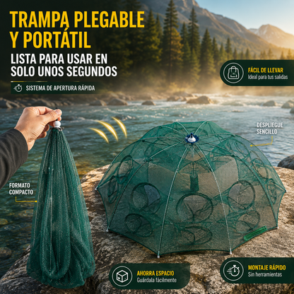 CAPTURA PECES SIN ESFUERZO | TRAMPA DE PESCA PLEGABLE DE 8 ENTRADAS