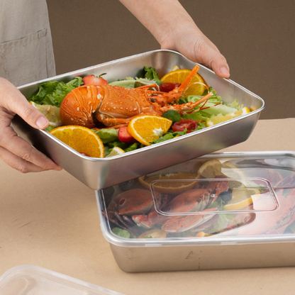 Juego de 3 cajas de acero inoxidable para alimentos (25 x 20 x 6 cm)✓