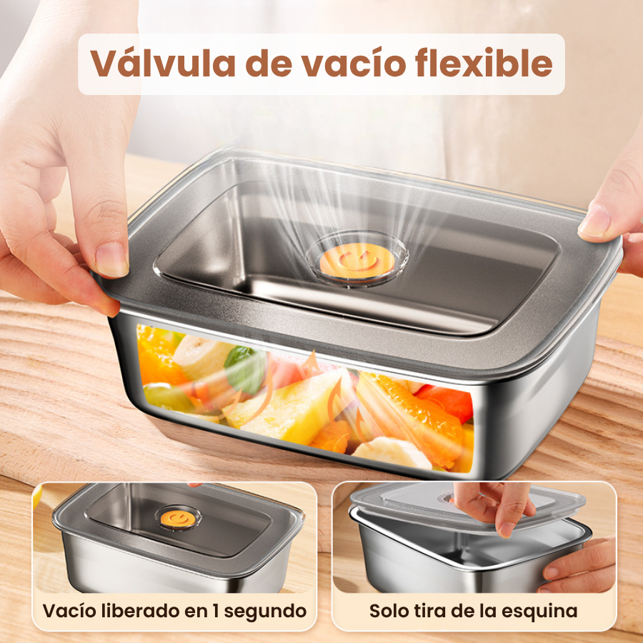 Recipiente para alimentos de acero inoxidable 316 con tapa al vacío (19 x 13,5 x 5,5 cm) (LTT)