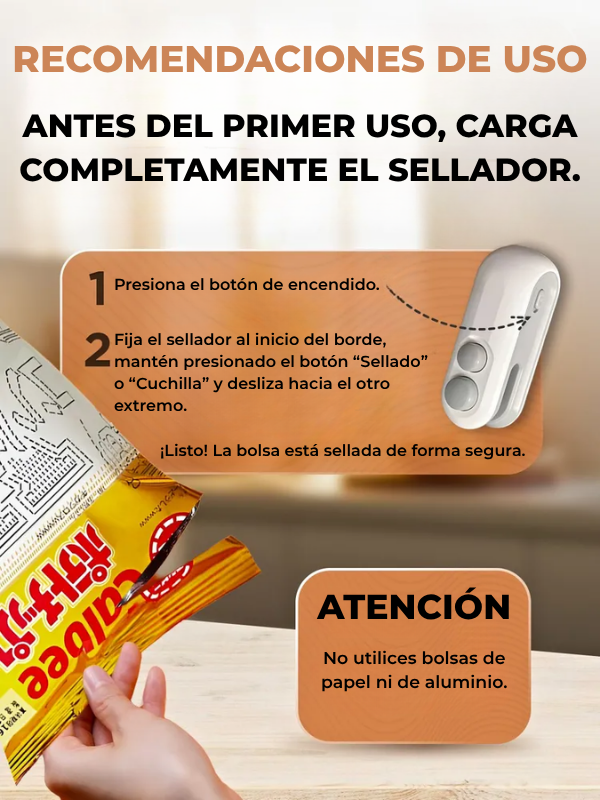 BestSeller™ - Selladora de bolsas manual / Sellador portátil con cuchilla / Empaquetadora 2 en 1 con imán