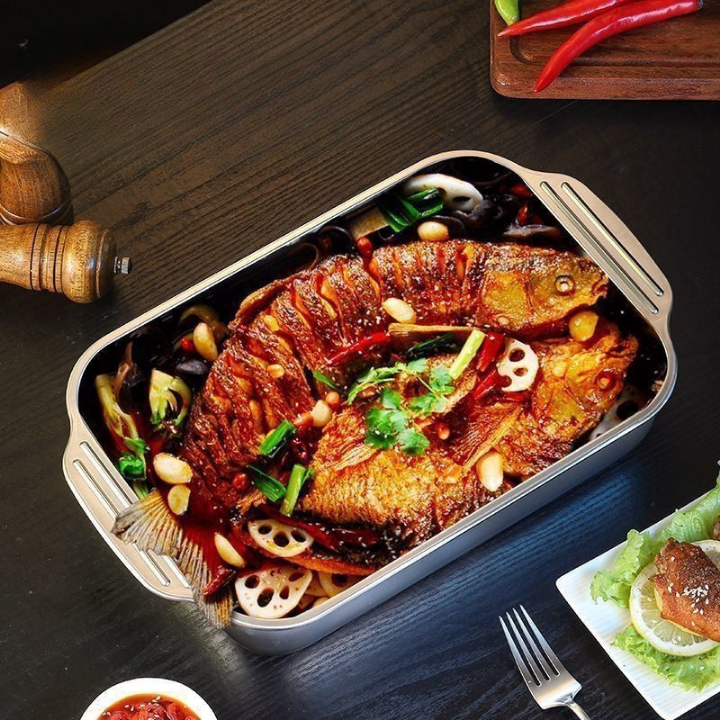 Bandeja De Cocina De Acero Inoxidable SUS304 Para Ollas Calientes, Pescado Al Vapor, Hornear Y Almacenar Alimentos