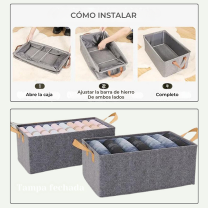 Juego de 2 cajas para guardar ropa con estructura fija de hierro (47 cm x 25 cm x 17 cm)