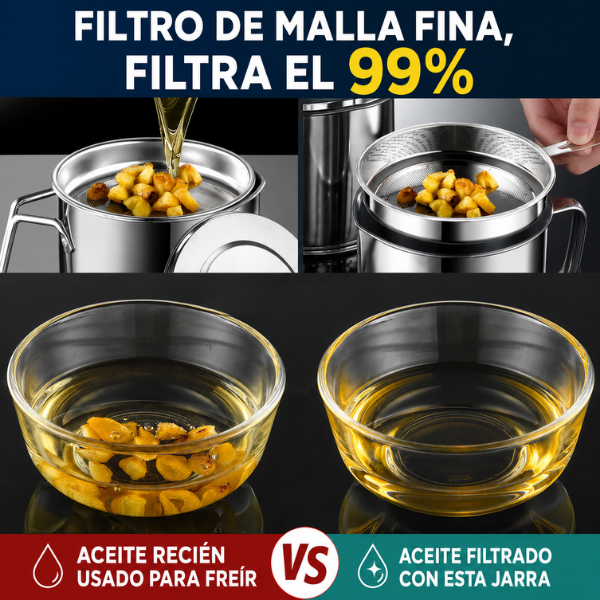 70% DE DESCUENTO | Jarra Filtradora de Aceite de Acero Inoxidable SUS304 (1400 ML)
