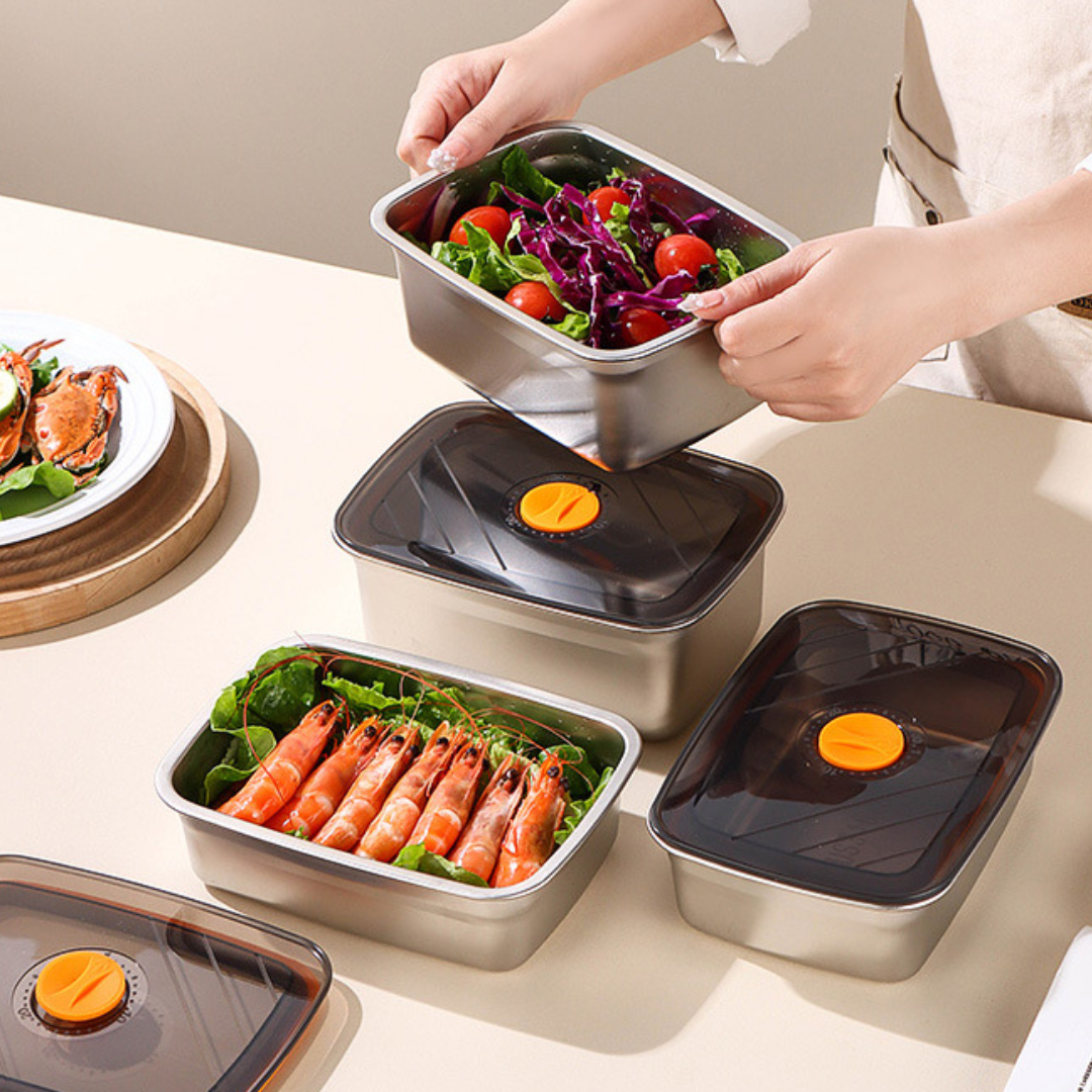 Recipiente Grande Para Alimentos Al Vacío De Acero Inoxidable Antibacteriano De 1500ml (19 x 14 x 8cm)