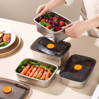 Recipiente Grande Para Alimentos Al Vacío De Acero Inoxidable Antibacteriano De 1500ml (19 x 14 x 8cm)