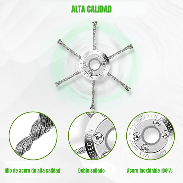 El cabezal del cortacésped tiene 6 ramas tejidas con alambre de acero resistente