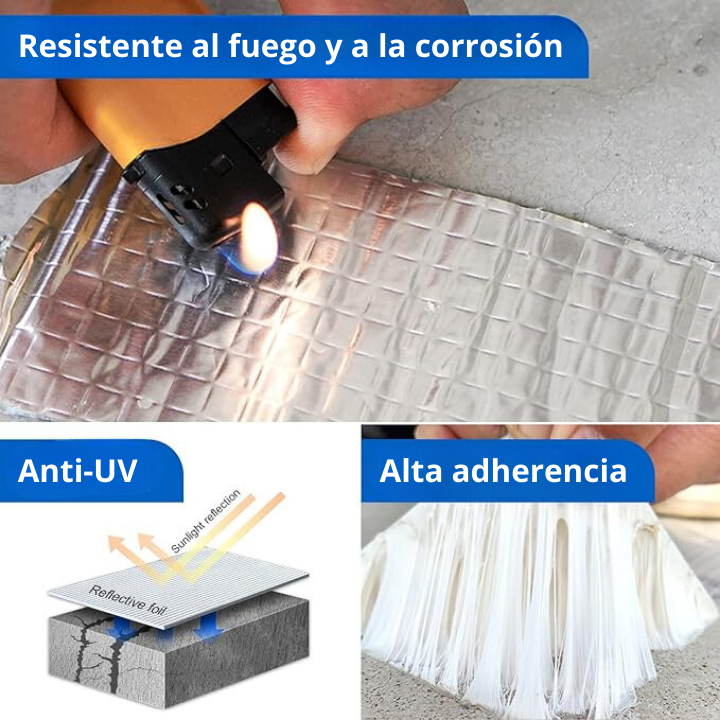 Cinta Butílica con Aluminio – Impermeable, Súper Adhesiva, Duradera 30 Años – (10cm x 5m x 1,2mm)