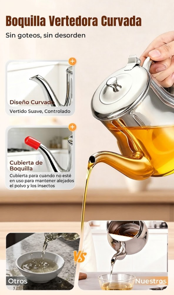 70% DE DESCUENTO | Botella de aceite de acero inoxidable 304 con filtro, especial para cocina