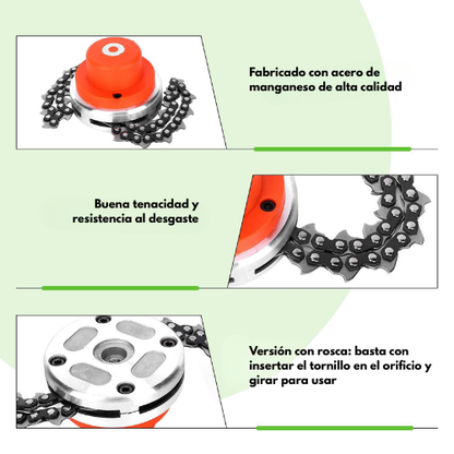 Cabezal de cadena para cortar césped, súper resistente y potente – elimina la hierba de raíz