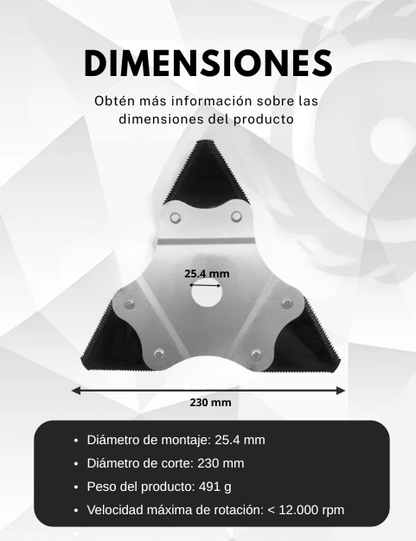 Cuchilla Triangular Dentada 360° para Desbrozadora