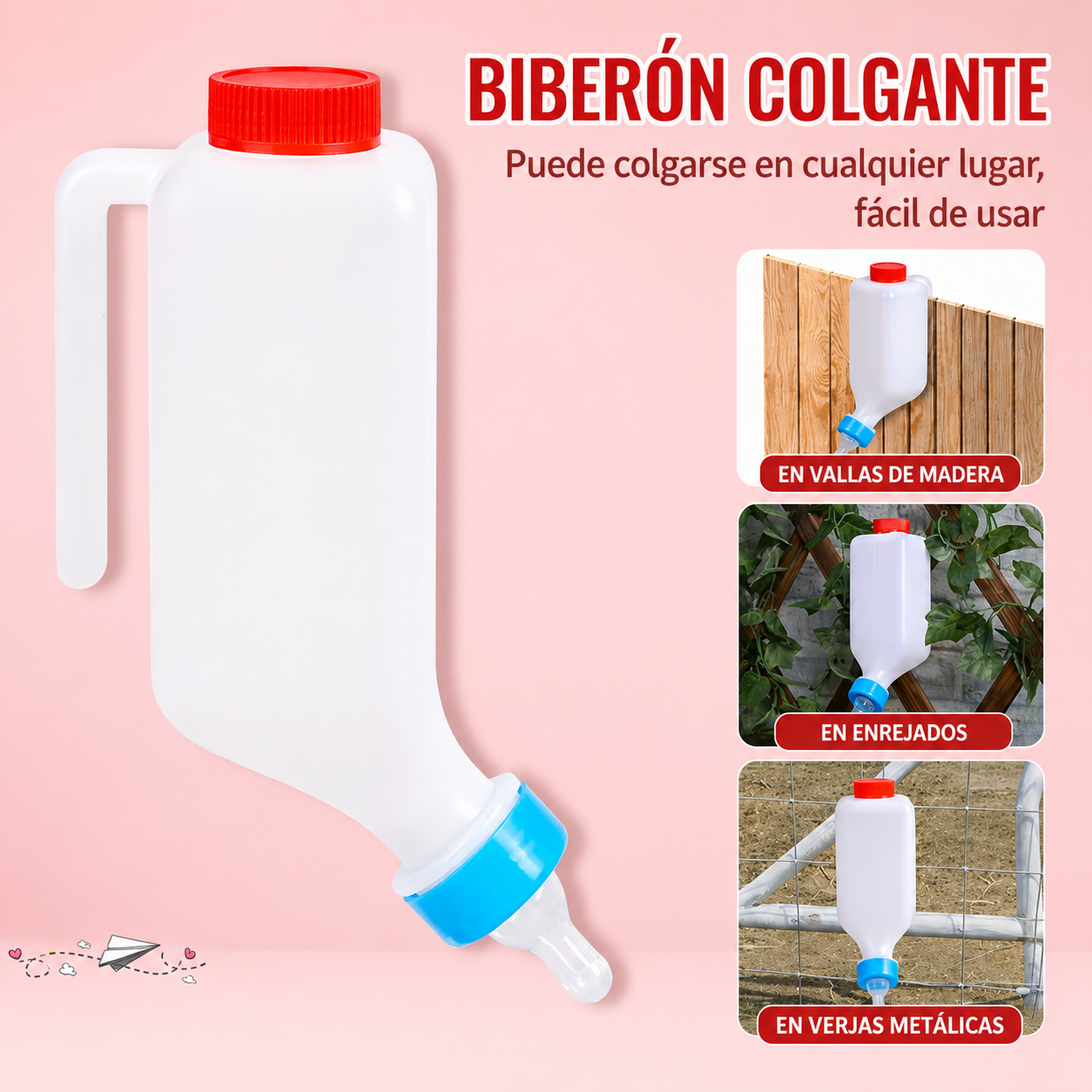 Biberón automático colgante para corderos, cabritos y terneros — leche y agua en un solo uso, manos libres cada día