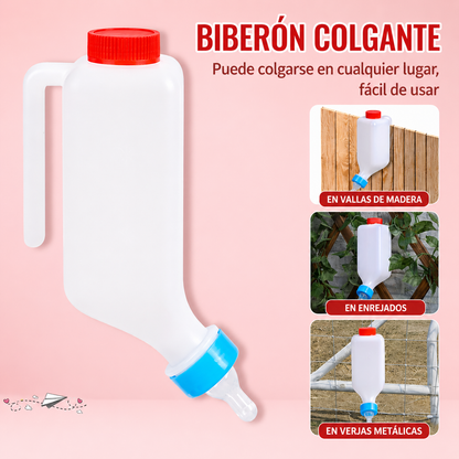 Biberón automático colgante para corderos, cabritos y terneros — leche y agua en un solo uso, manos libres cada día