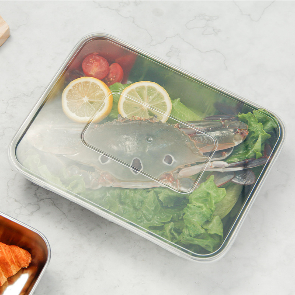 Juego de 3 cajas de acero inoxidable para alimentos (25 x 20 x 6 cm)