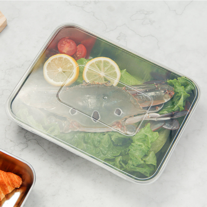 Juego de 3 cajas de acero inoxidable para alimentos (25 x 20 x 6 cm)