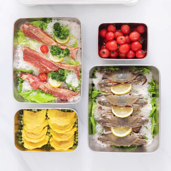 Conjunto de 3 caixas de alimentos em aço inoxidável