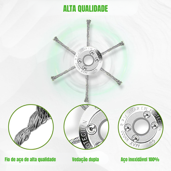 El cabezal del cortacésped tiene 6 ramas tejidas con alambre de acero resistente ✓