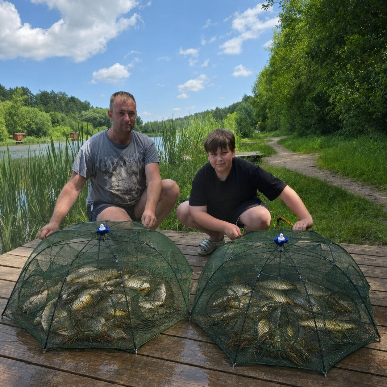 CAPTURA PECES SIN ESFUERZO | TRAMPA DE PESCA PLEGABLE DE 8 ENTRADAS