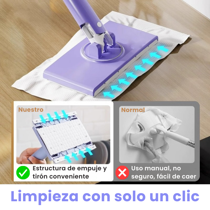 Mini Mop con Cambio de Paño, Diseño de Mango de Empujar-Tirar con Toalla Desechable