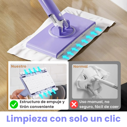 Mini Mop con Cambio de Paño, Diseño de Mango de Empujar-Tirar con Toalla Desechable