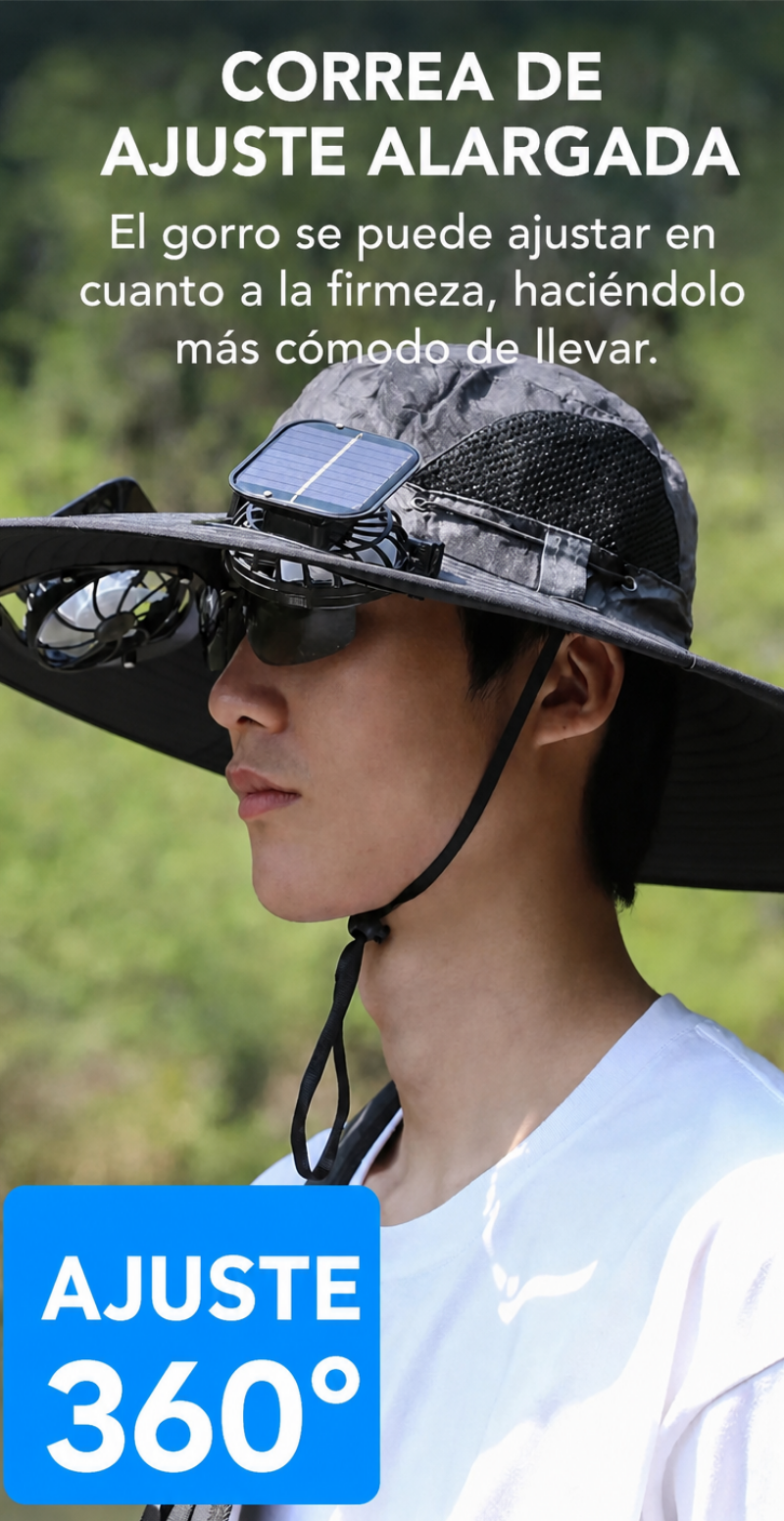 70% DE DESCUENTO | Sombrero Solar con Ventilador – Frescor Manos Libres y Protección UV 360°