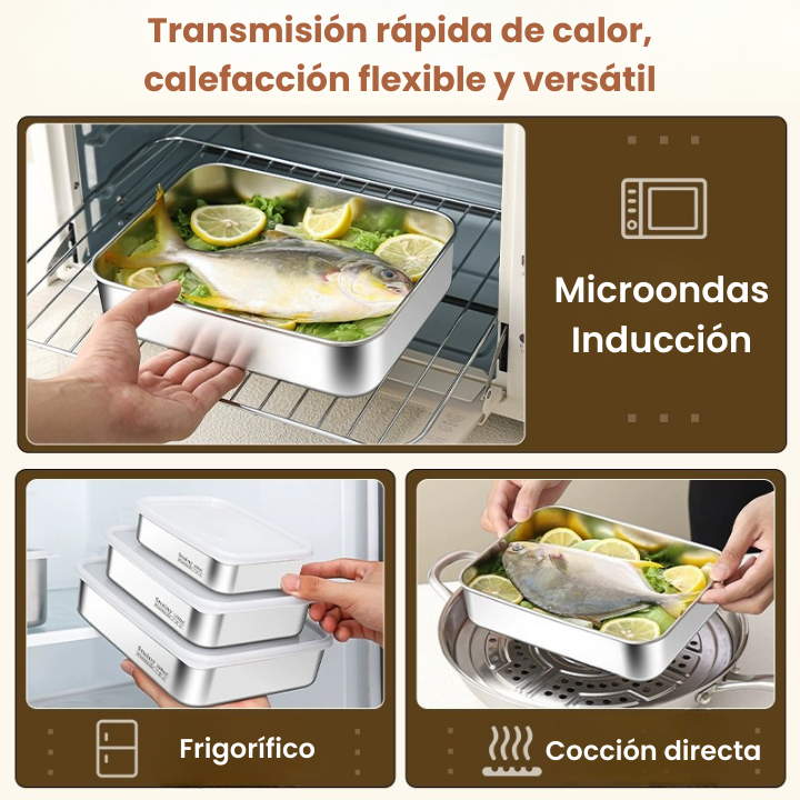 Cajas para alimentos de acero inoxidable 304 (25 x 19,5 x 5 cm) (TT)