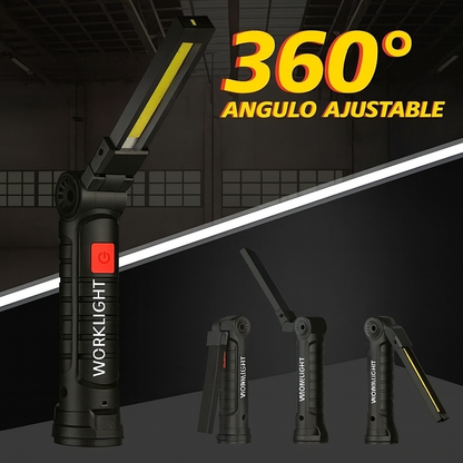 Linterna con 5 Modos de Luz, Rotación 360°, Imán y Luz de Emergencia (incluye cable de carga USB)