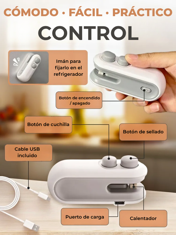 BestSeller™ - Selladora de bolsas manual / Sellador portátil con cuchilla / Empaquetadora 2 en 1 con imán