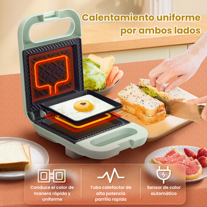 Máquina de hacer sándwiches compacta y antiadherente con una potencia de 650W