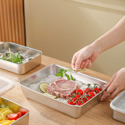 Juego de 3 cajas de acero inoxidable para alimentos (25 x 20 x 6 cm)