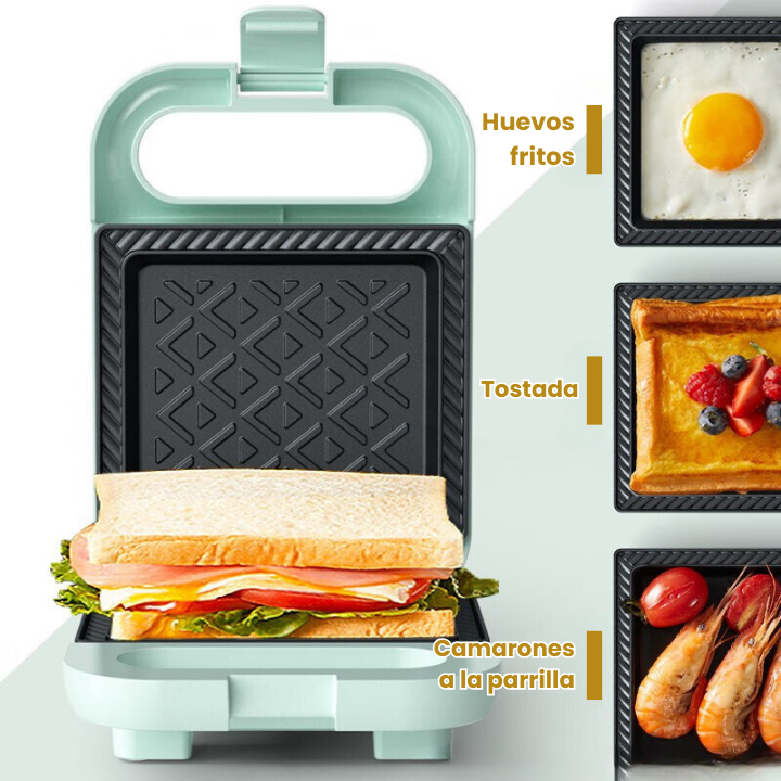 Máquina de hacer sándwiches compacta y antiadherente con una potencia de 650W
