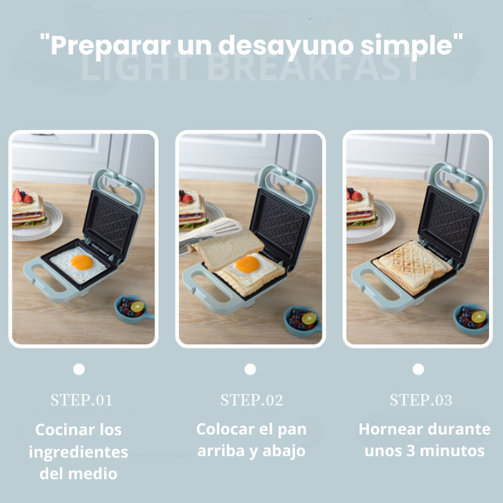 Máquina de hacer sándwiches compacta y antiadherente con una potencia de 650W