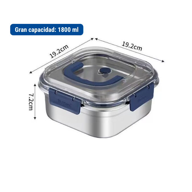 Caja grande para almacenamiento de alimentos de acero inoxidable 316 con tapa sellada y sellado al vacío 1800 ml