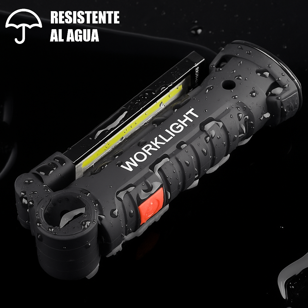 Linterna con 5 Modos de Luz, Rotación 360°, Imán y Luz de Emergencia (incluye cable de carga USB)