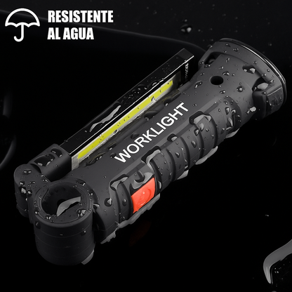 Linterna con 5 Modos de Luz, Rotación 360°, Imán y Luz de Emergencia (incluye cable de carga USB)