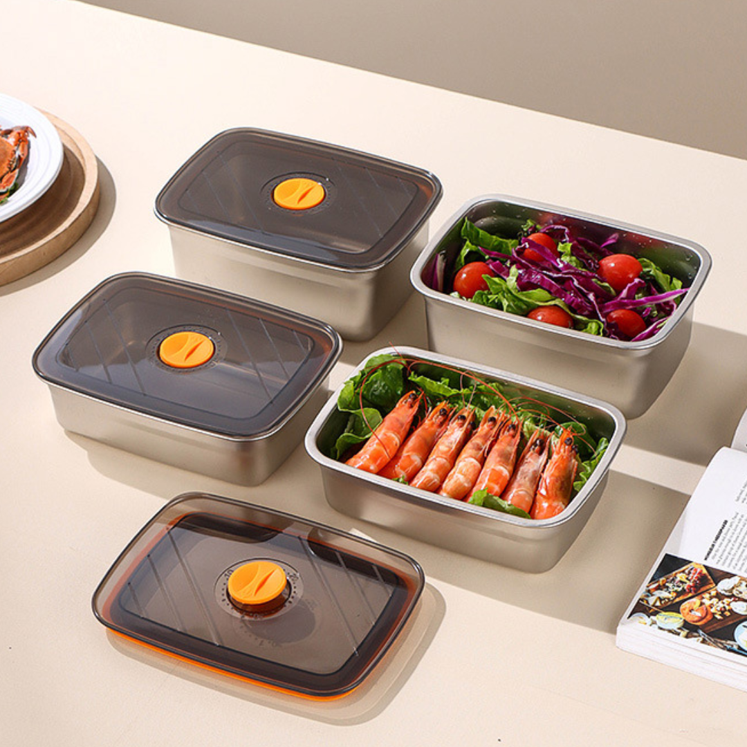 Recipiente Grande Para Alimentos Al Vacío De Acero Inoxidable Antibacteriano De 1500ml (19 x 14 x 8cm)