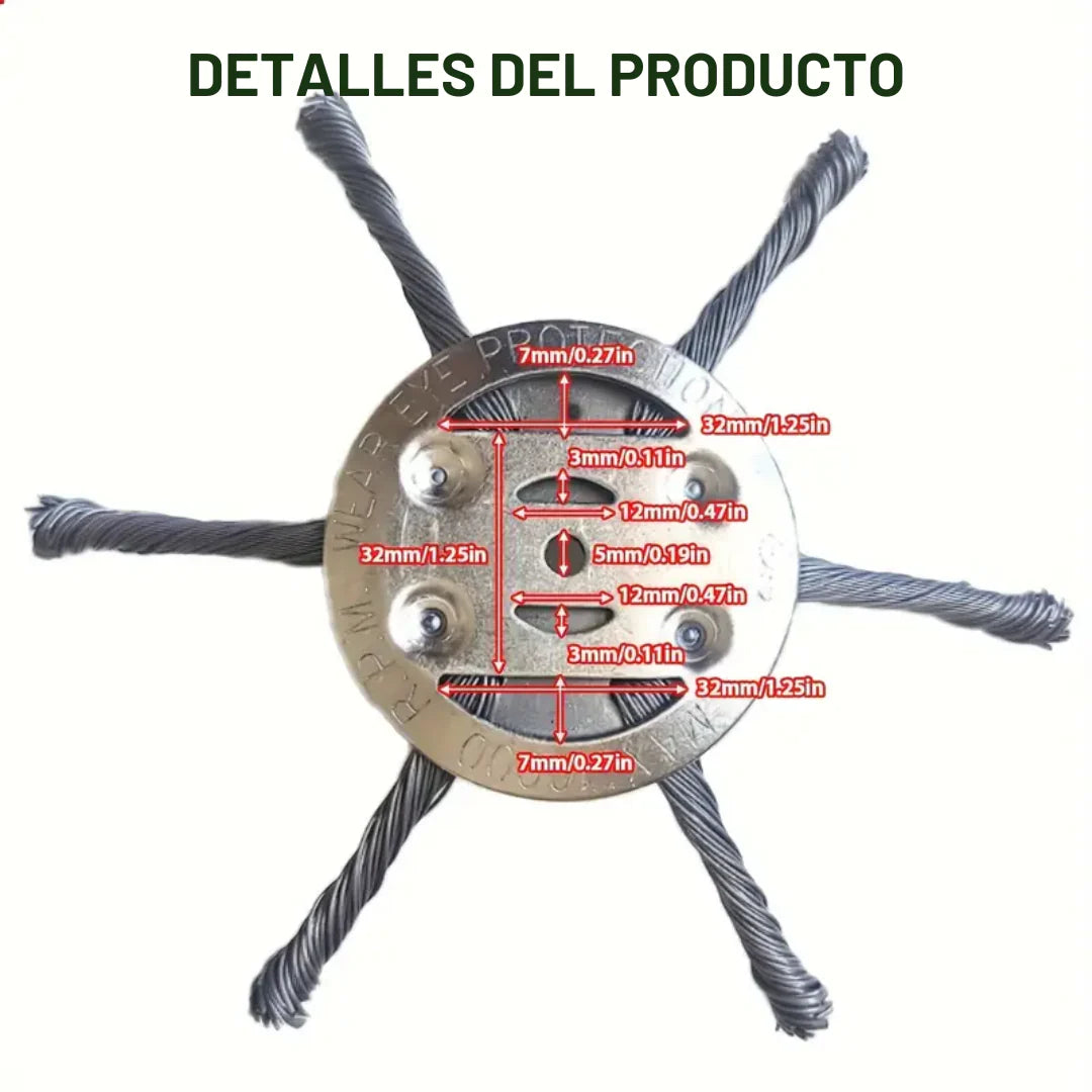 El cabezal del cortacésped tiene 6 bordes de acero inoxidable