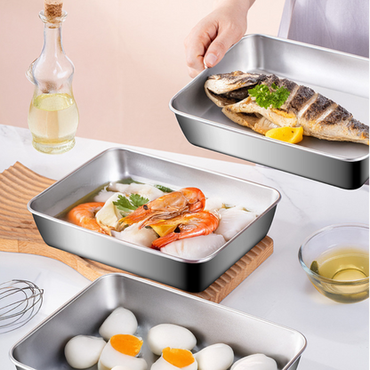 Juego de 3 cajas de acero inoxidable para alimentos (25 x 20 x 6 cm)
