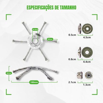 El cabezal del cortacésped tiene 6 ramas tejidas con alambre de acero resistente ✓
