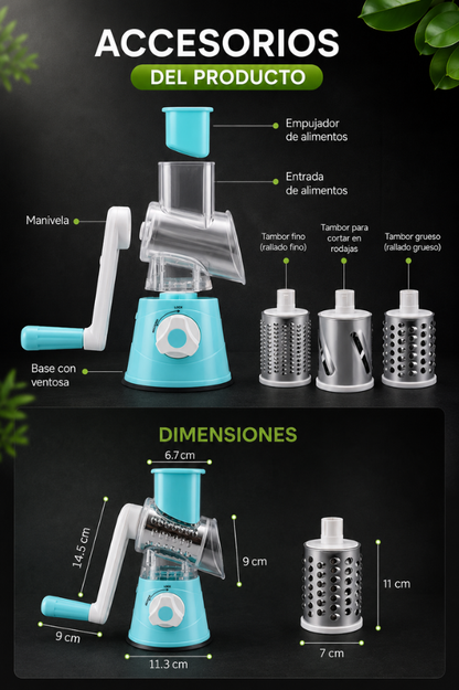 70% DE DESCUENTO | Cortador de Verduras Multifuncional 3 en 1 – Ralla, Rebana y Corta en Cubos Rápidamente para el Hogar