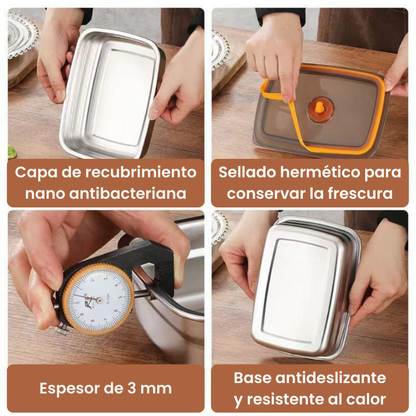 Recipiente para alimentos de acero inoxidable 316 con tapa al vacío (19 x 13,5 x 5,5 cm) (LTT)