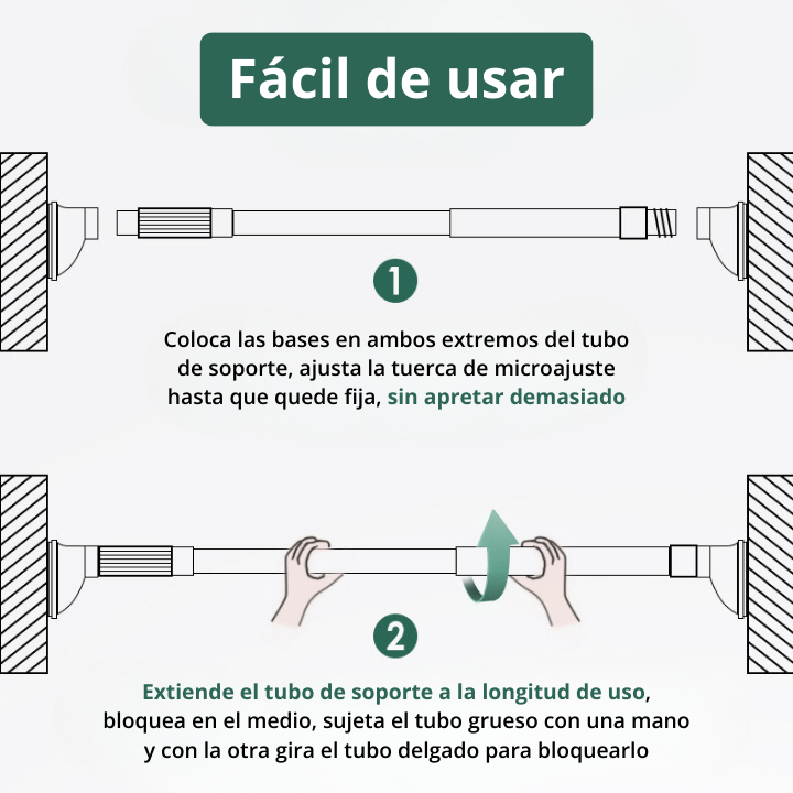 Barra telescópica ajustable y multifuncional sin perforación, que se extiende hasta 160 cm