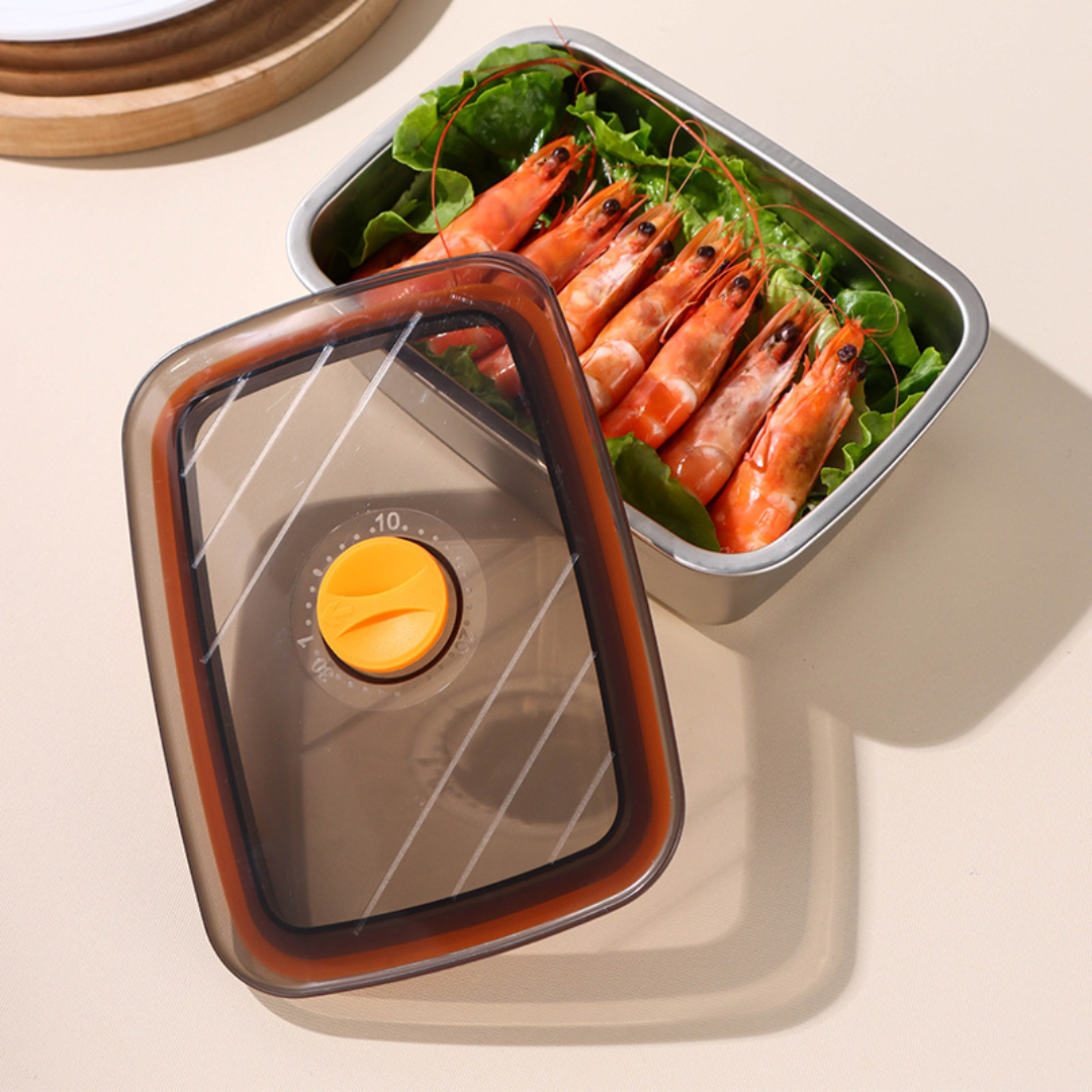 Recipiente Grande Para Alimentos Al Vacío De Acero Inoxidable Antibacteriano De 1500ml (19 x 14 x 8cm)