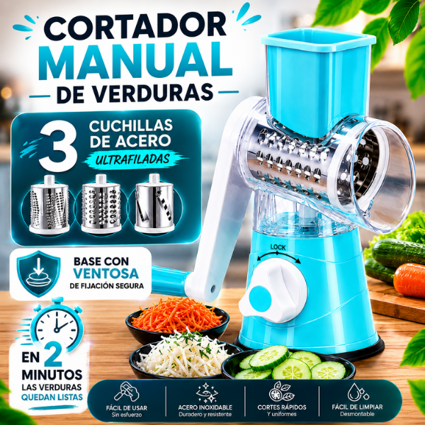 70% DE DESCUENTO | Cortador de Verduras Multifuncional 3 en 1 – Ralla, Rebana y Corta en Cubos Rápidamente para el Hogar