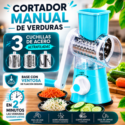 70% DE DESCUENTO | Cortador de Verduras Multifuncional 3 en 1 – Ralla, Rebana y Corta en Cubos Rápidamente para el Hogar