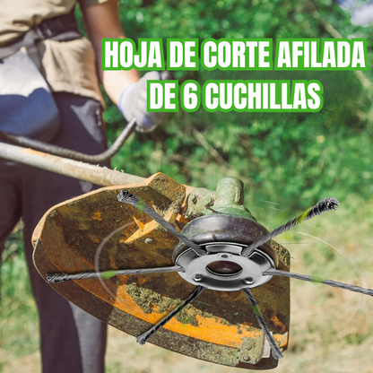 El cabezal del cortacésped tiene 6 ramas tejidas con alambre de acero resistente