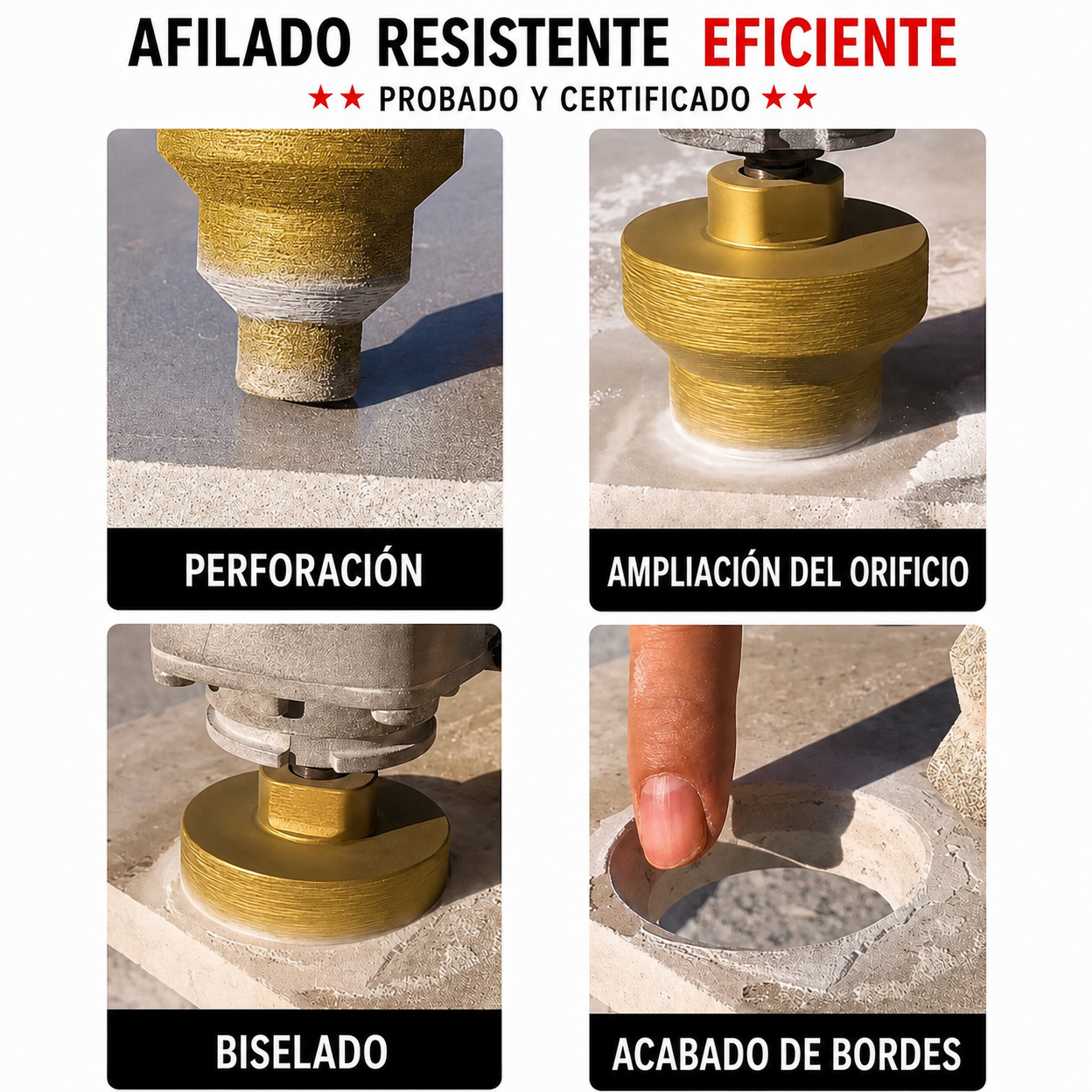 Broca Diamantada para Ampliar y Biselar Agujeros de 3 Niveles 20-35-50 mm (Accesorios Incluidos)